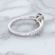 Load image into Gallery viewer, 0.55ct Cushion Unheated EGL Certified Padparadscha Ring with Diamond Accents in 18K White Gold