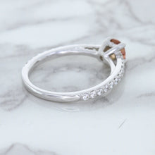 Load image into Gallery viewer, 0.55ct Cushion Unheated EGL Certified Padparadscha Ring with Diamond Accents in 18K White Gold