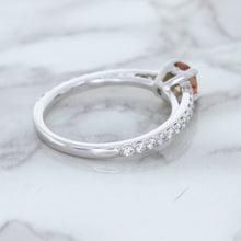 Load image into Gallery viewer, 0.55ct Cushion Unheated EGL Certified Padparadscha Ring with Diamond Accents in 18K White Gold