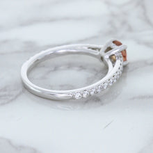 Load image into Gallery viewer, 0.55ct Cushion Unheated EGL Certified Padparadscha Ring with Diamond Accents in 18K White Gold