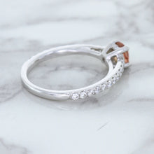 Load image into Gallery viewer, 0.55ct Cushion Unheated EGL Certified Padparadscha Ring with Diamond Accents in 18K White Gold