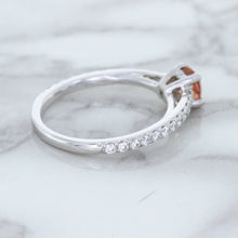 Load image into Gallery viewer, 0.55ct Cushion Unheated EGL Certified Padparadscha Ring with Diamond Accents in 18K White Gold