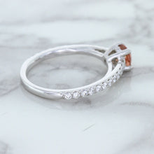 Load image into Gallery viewer, 0.55ct Cushion Unheated EGL Certified Padparadscha Ring with Diamond Accents in 18K White Gold