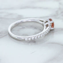 Load image into Gallery viewer, 0.55ct Cushion Unheated EGL Certified Padparadscha Ring with Diamond Accents in 18K White Gold