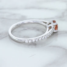 Load image into Gallery viewer, 0.55ct Cushion Unheated EGL Certified Padparadscha Ring with Diamond Accents in 18K White Gold