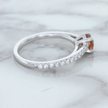 Load image into Gallery viewer, 0.55ct Cushion Unheated EGL Certified Padparadscha Ring with Diamond Accents in 18K White Gold