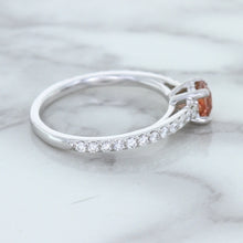 Load image into Gallery viewer, 0.55ct Cushion Unheated EGL Certified Padparadscha Ring with Diamond Accents in 18K White Gold