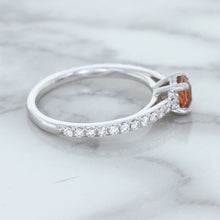 Load image into Gallery viewer, 0.55ct Cushion Unheated EGL Certified Padparadscha Ring with Diamond Accents in 18K White Gold