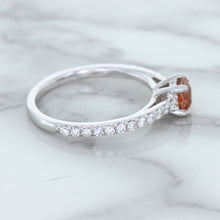 Load image into Gallery viewer, 0.55ct Cushion Unheated EGL Certified Padparadscha Ring with Diamond Accents in 18K White Gold