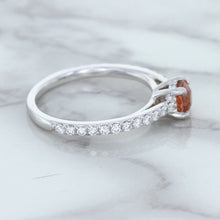 Load image into Gallery viewer, 0.55ct Cushion Unheated EGL Certified Padparadscha Ring with Diamond Accents in 18K White Gold