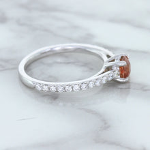 Load image into Gallery viewer, 0.55ct Cushion Unheated EGL Certified Padparadscha Ring with Diamond Accents in 18K White Gold