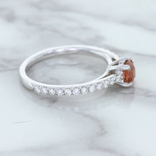 Load image into Gallery viewer, 0.55ct Cushion Unheated EGL Certified Padparadscha Ring with Diamond Accents in 18K White Gold