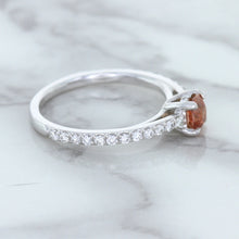 Load image into Gallery viewer, 0.55ct Cushion Unheated EGL Certified Padparadscha Ring with Diamond Accents in 18K White Gold