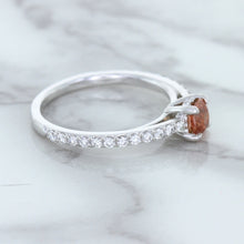 Load image into Gallery viewer, 0.55ct Cushion Unheated EGL Certified Padparadscha Ring with Diamond Accents in 18K White Gold