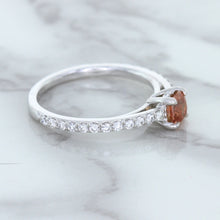 Load image into Gallery viewer, 0.55ct Cushion Unheated EGL Certified Padparadscha Ring with Diamond Accents in 18K White Gold