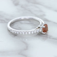 Load image into Gallery viewer, 0.55ct Cushion Unheated EGL Certified Padparadscha Ring with Diamond Accents in 18K White Gold