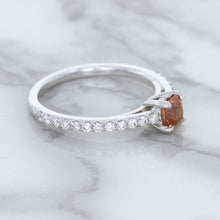 Load image into Gallery viewer, 0.55ct Cushion Unheated EGL Certified Padparadscha Ring with Diamond Accents in 18K White Gold