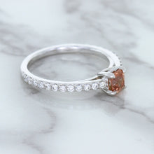 Load image into Gallery viewer, 0.55ct Cushion Unheated EGL Certified Padparadscha Ring with Diamond Accents in 18K White Gold