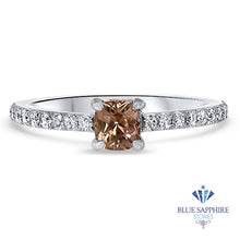 Load image into Gallery viewer, 0.55ct Cushion Unheated EGL Certified Padparadscha Ring with Diamond Accents in 18K White Gold