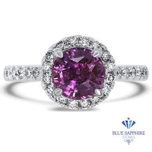 Load image into Gallery viewer, 2.04ct Round EGL Certified Purple Sapphire Ring with Diamond Halo in 18K White Gold
