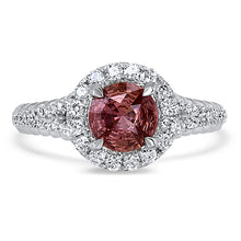 Load image into Gallery viewer, 1.07ct Round Padparadscha Ring with Diamond Halo in 18K White Gold