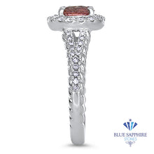 Load image into Gallery viewer, 1.07ct Round Padparadscha Ring with Diamond Halo in 18K White Gold
