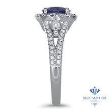 Load image into Gallery viewer, 1.30ct Round Blue Sapphire Ring with Diamond Halo in 18K White Gold