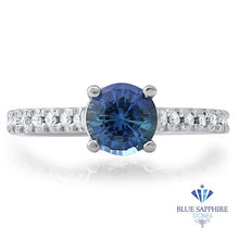 Load image into Gallery viewer, 1.01ct Round Blue Sapphire Ring with Diamond Accents in 14K White Gold