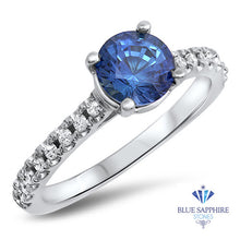 Load image into Gallery viewer, 1.01ct Round Blue Sapphire Ring with Diamond Accents in 14K White Gold
