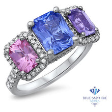 Load image into Gallery viewer, Multicolor Sapphire Ring with Diamond Halo in 18K White Gold