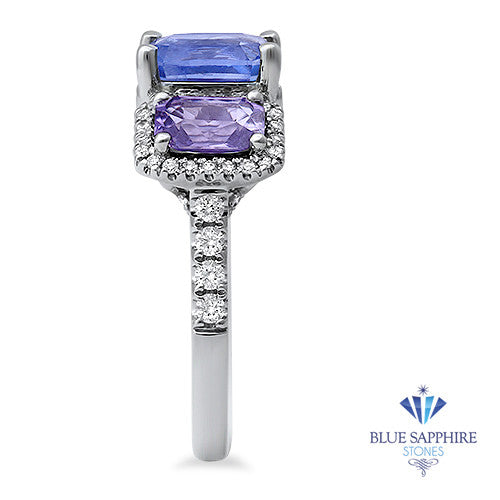 Multicolor Sapphire Ring with Diamond Halo in 18K White Gold