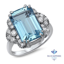 Load image into Gallery viewer, 6.47ct Emerald Aquamarine Ring with Diamond Accents in 18K White Gold

