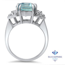 Load image into Gallery viewer, 6.47ct Emerald Aquamarine Ring with Diamond Accents in 18K White Gold