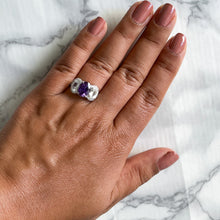 Load image into Gallery viewer, Multicolor Sapphire Ring with Diamond Halo in 18K White Gold