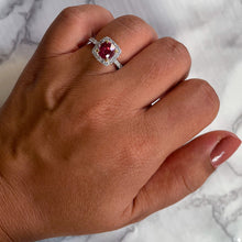 Load image into Gallery viewer, 1.94ct Cushion Unheated GIA Certified Padparadscha Ring with Diamond Halo in 18K White Gold