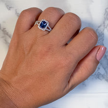Load image into Gallery viewer, 1.43ct Cushion Blue Sapphire Ring with Diamond Halo in 18K White Gold