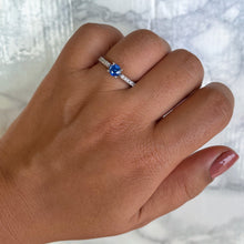 Load image into Gallery viewer, 0.63ct Round Blue Sapphire Ring with Diamond Accents in 18K White Gold