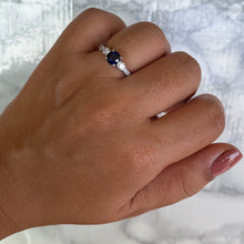 Load image into Gallery viewer, 1.07ct Round Blue Sapphire Ring with Diamond Accents in 18K White Gold