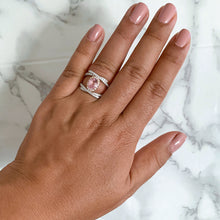 Load image into Gallery viewer, 1.62ct Oval Padparadscha Ring with Diamond Halo in 18K White and Rose Gold