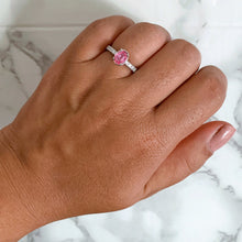 Load image into Gallery viewer, 1.10ct Oval GIA Certified Padparadscha Ring with Hidden Diamond Halo in 18K White Gold