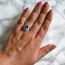 Load image into Gallery viewer, 3.37ct Oval Tanzanite Ring with Diamond Halo in 14K White Gold