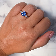 Load image into Gallery viewer, 2.88ct Oval Blue Sapphire Ring with Diamond Accents in 18K White Gold