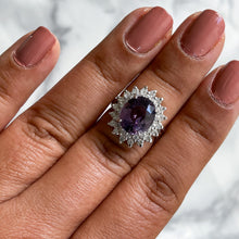 Load image into Gallery viewer, 4.67ct Oval Purple Spinel Ring with Double Diamond Halo in 14K White Gold