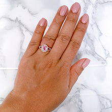 Load image into Gallery viewer, 1.91ct Oval Pink Sapphire Ring with Diamond Halo in 18K Rose Gold