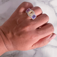 Load image into Gallery viewer, Multicolor Sapphire Ring with Diamond Halo in 18K White Gold
