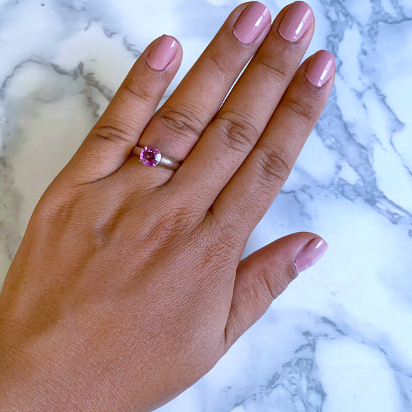 1.27ct Round Pink Sapphire Ring in 14K White Gold
