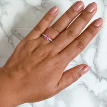 Load image into Gallery viewer, 1.10ct Oval GIA Certified Padparadscha Ring with Hidden Diamond Halo in 18K White Gold