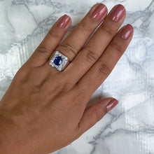 Load image into Gallery viewer, 2.82ct Cushion Blue Sapphire Ring with Diamond Halo in 14K White Gold