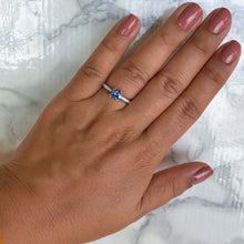 Load image into Gallery viewer, 0.95ct Round Blue Sapphire Ring with Diamond Accents in 18K White Gold