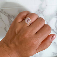 Load image into Gallery viewer, 2.02ct Radiant Unheated GIA Certified Peach Sapphire Ring with Diamond Halo in 18K Rose Gold